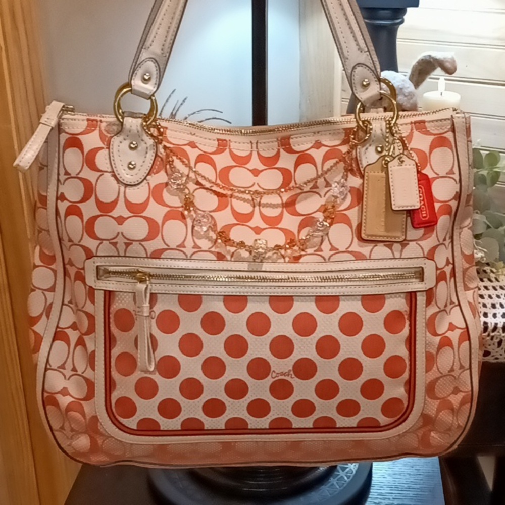 Coach Signature Canvas Poppy Hallie Tote Shoulder Bag #22473